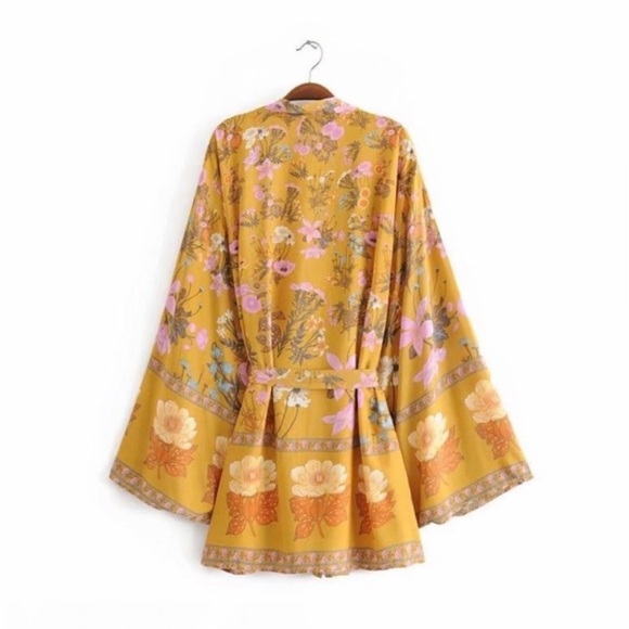 Bohemian Floral Kimono in Tan and Brown - Picture 2 of 9